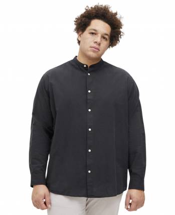 Camicia Uomo Lino Sartoriale Collo Coreano Manica Lunga Bottoni Casual Elegante Melangiata Verde -C3010A